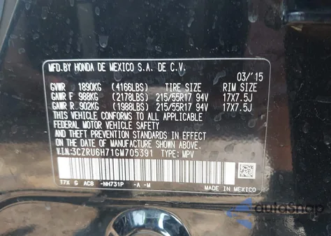 2016 Honda Hr-V Exl z USA, uszkodzony, nr VIN 3CZRU6H71GM705391